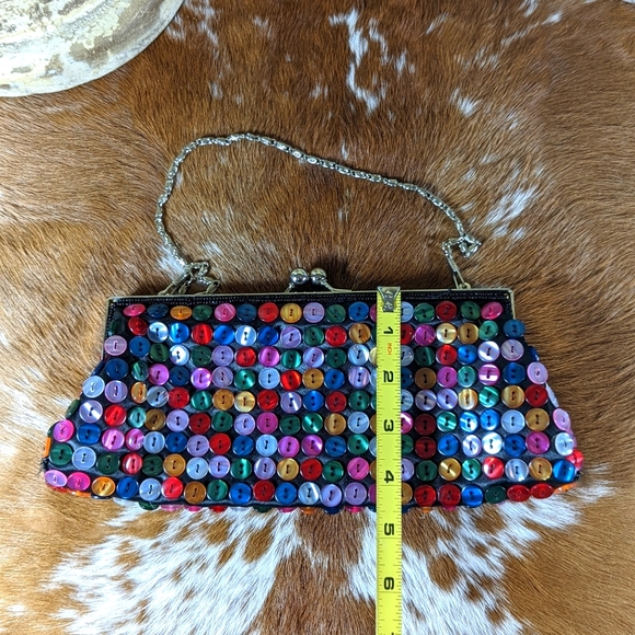 Satin Kisslock Multi Color Button Handbag - Picture 2 of 5